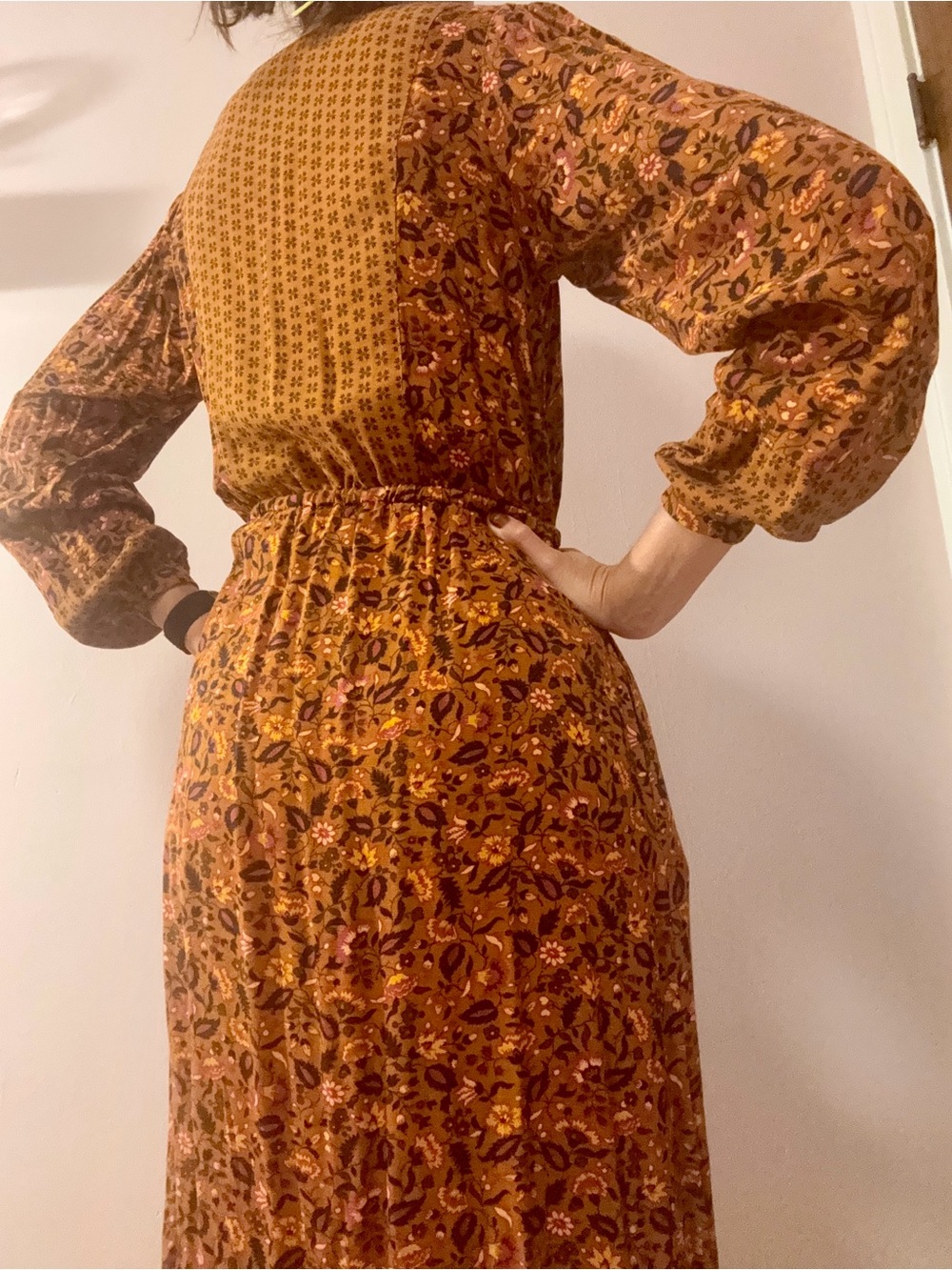 Knox Rose Rust Floral Button-Front Long Sleeve Midi Dress - Picture 3 of 8